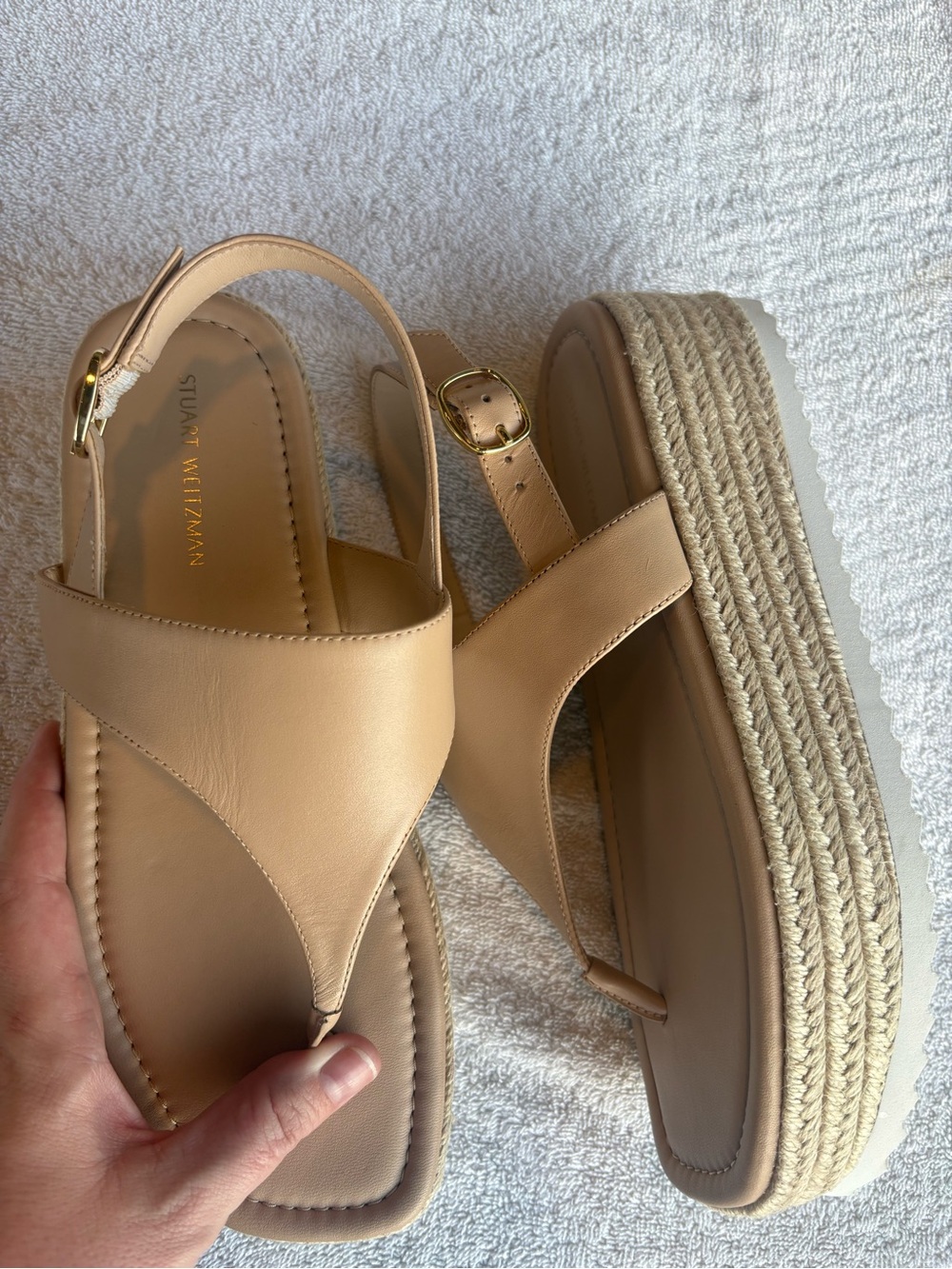 Stuart Weitzman Mel Leather Espadrille Flatform Sandals (tan) size 7